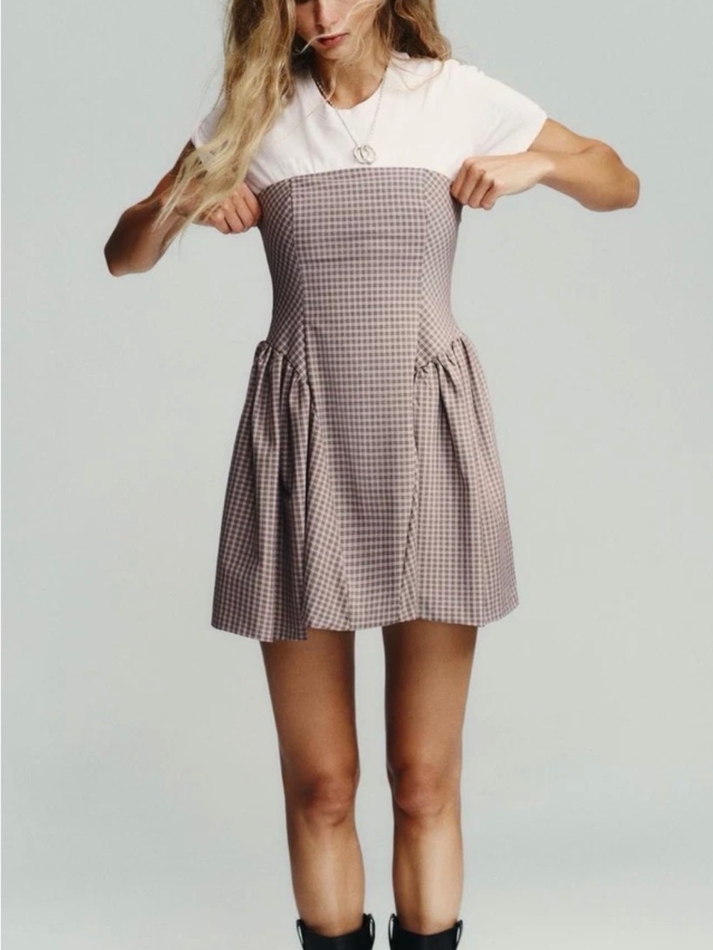 Zara Pink Gingham Mini Dress